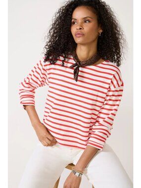 Evereve NWT Baily Shirred Sleeve Top Red/Ivory Striped  in Size Small